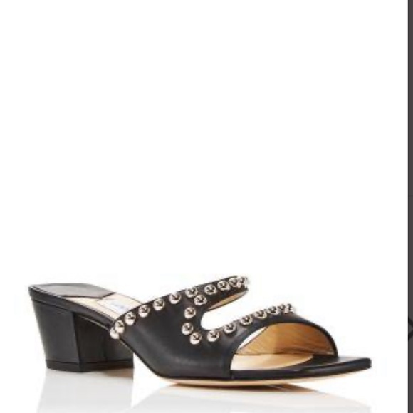 JIMMY CHOO JACCI MULE SANDALS NAPPA LEATHER STUDS 40.5 NIB - Picture 1 of 10